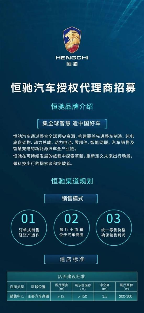 恒驰汽车代理商招募 想卖车得先有500万